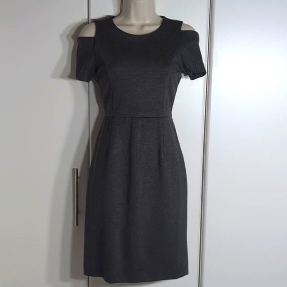 Banana Republic Gray Cold Shoulder Ponte Sheath Dress Stretch Heather Gray, Sz 0 - Picture 1 of 7